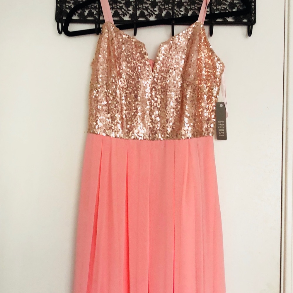 Blush Sequin and chiffon long dress bridesmaid - Picture 3 of 3